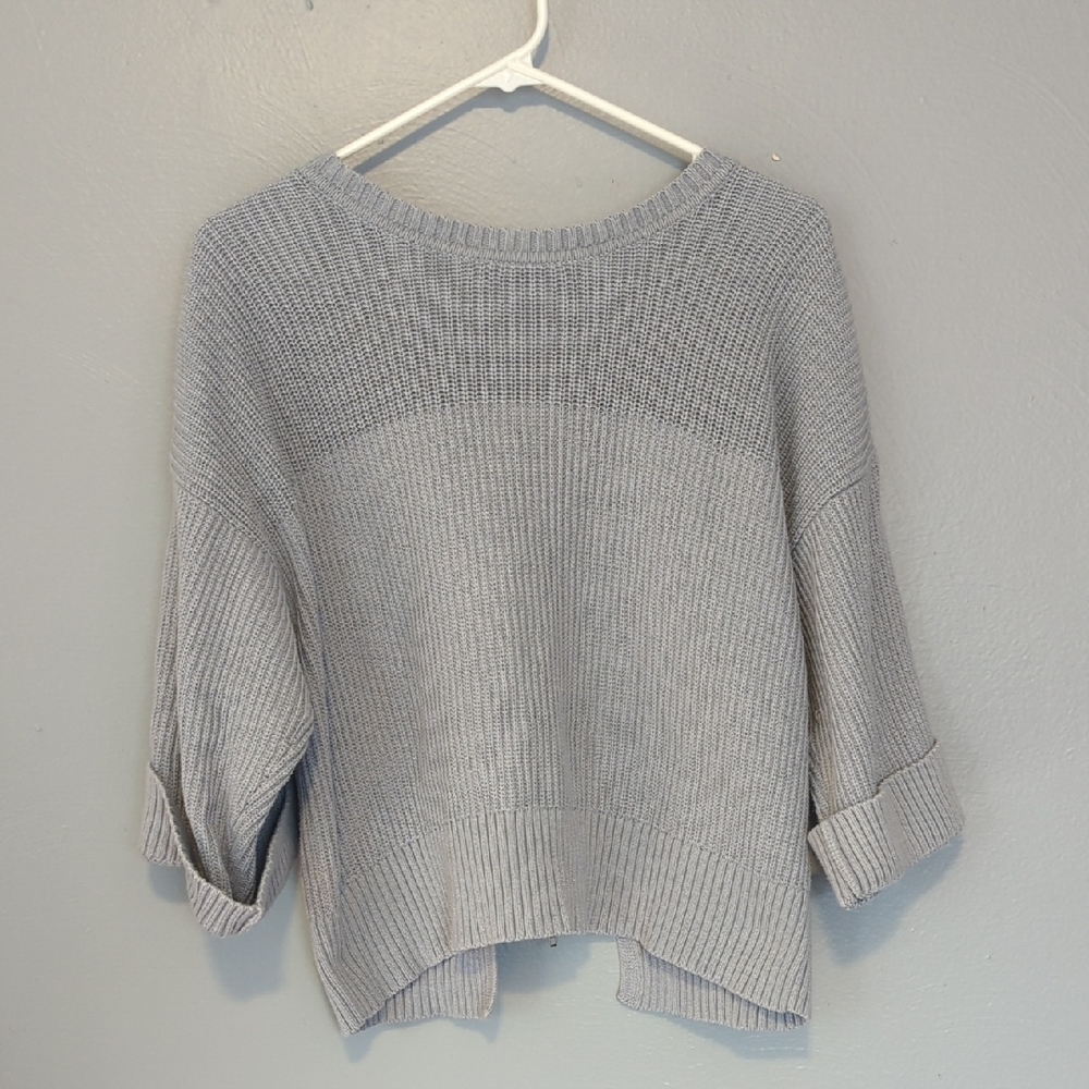Cabi Blue Gray Boxy Sweater With Zipper Detail Three Quarter Sleeves Medium M